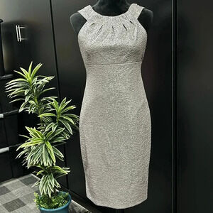 Jessica Howard Midi,metallic thread,sleeveless,scoop neck,slit back hem,zip back